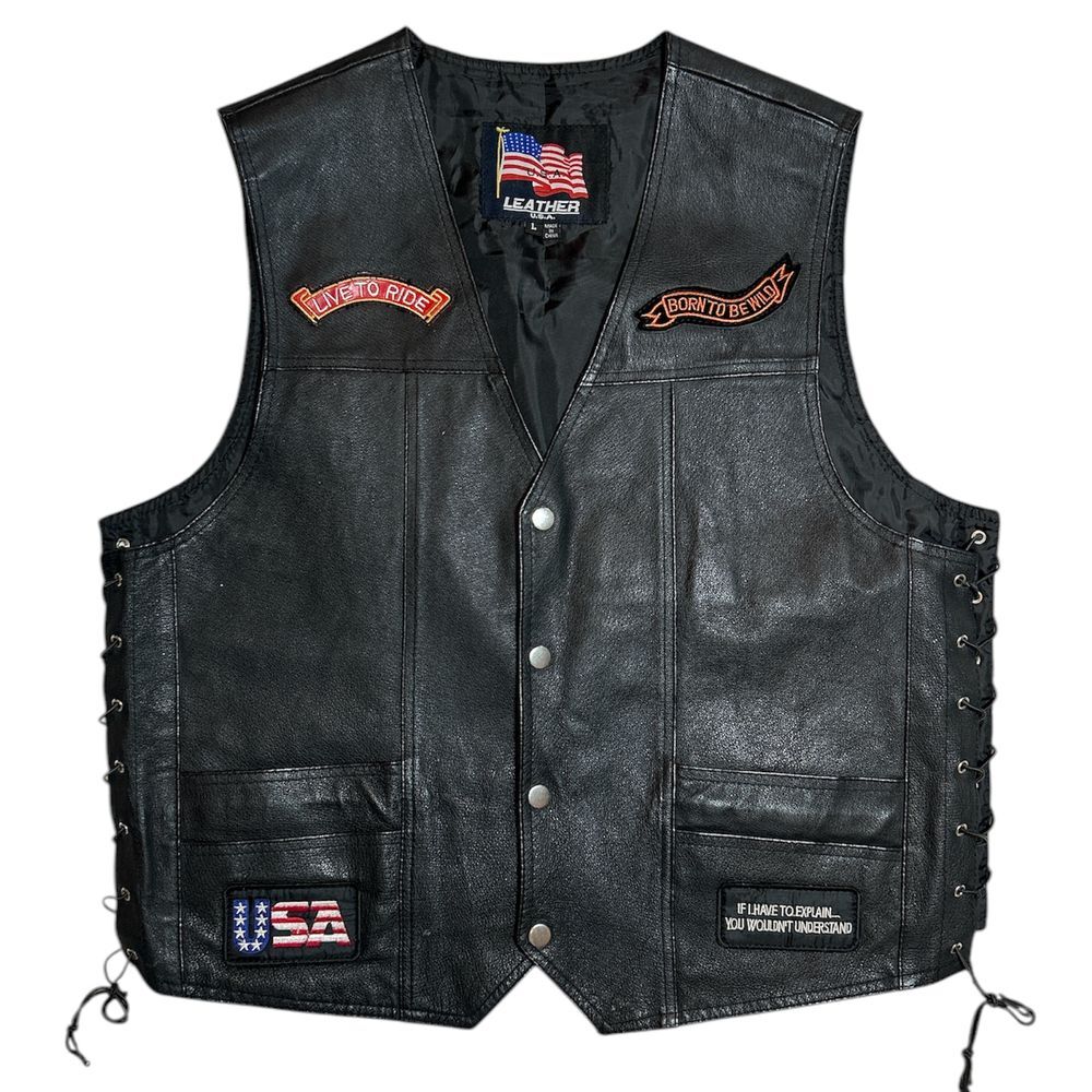 Vintage Genuine Leather Biker Motorcycle Patch Vest Live To Ride Patches Size‎ L